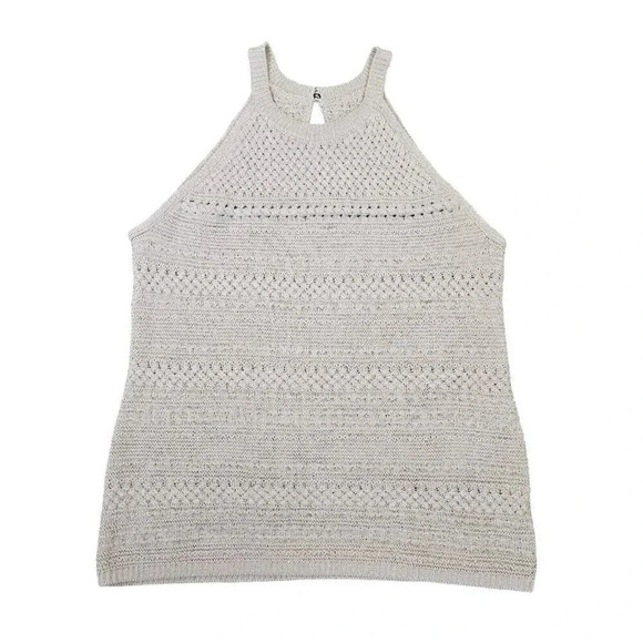 White House Black Market Sweater Size Medium Beige Pullover Sparkle Sleeveless - Picture 1 of 12